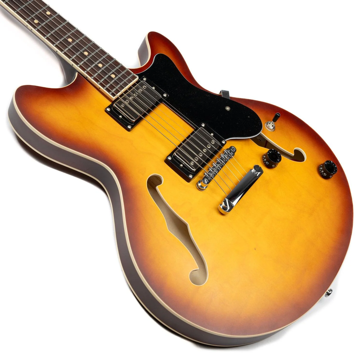 EART Guitars, E-325, Semi Hollow Full Electric Guitar, Satin Tobacco Burst - Image 6