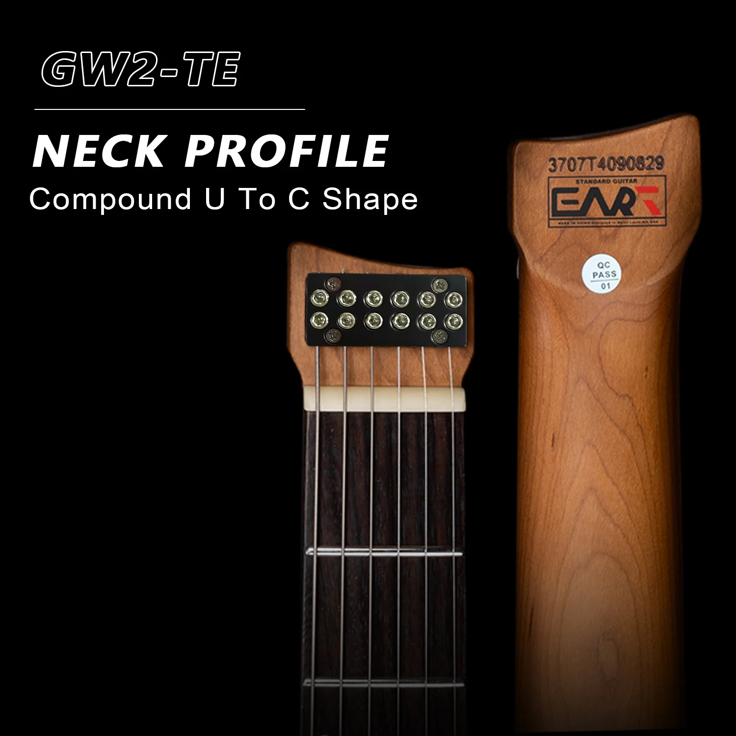 Eart Electric Guitars GW2-TE, 6 String Headstockless Roasted Mahogany Tremolo Birdge Headless Guitar - Image 3