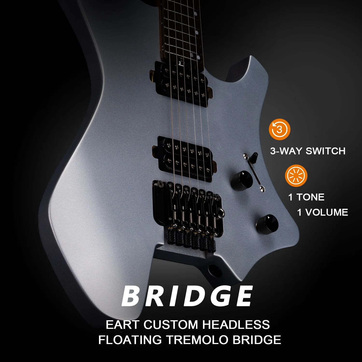Eart Electric Guitars GW2-TE, 6 String Headstockless Roasted Mahogany Tremolo Birdge Headless Guitar - Image 5