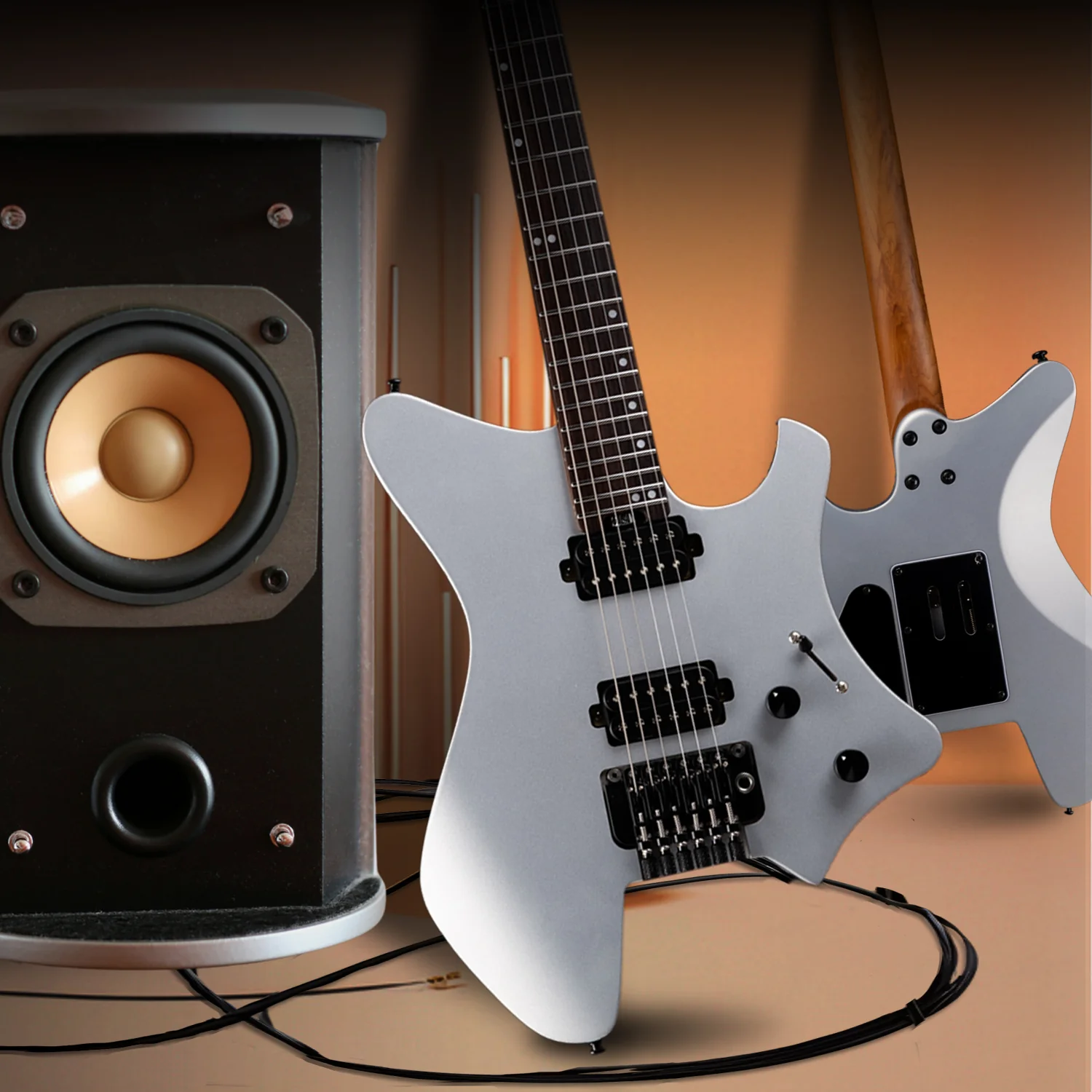Eart Electric Guitars GW2-TE, 6 String Headstockless Roasted Mahogany Tremolo Birdge Headless Guitar - Image 7