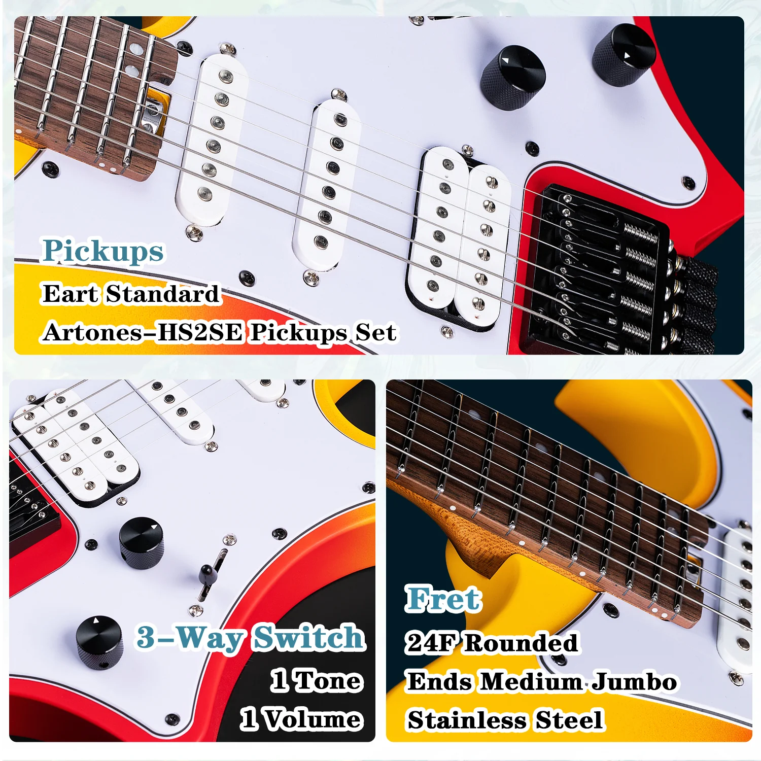 Eart Electric Guitars GW2P-SE, Youthful Energy, Roasted Mahogany, Lightweight Headless Guitar - Image 4
