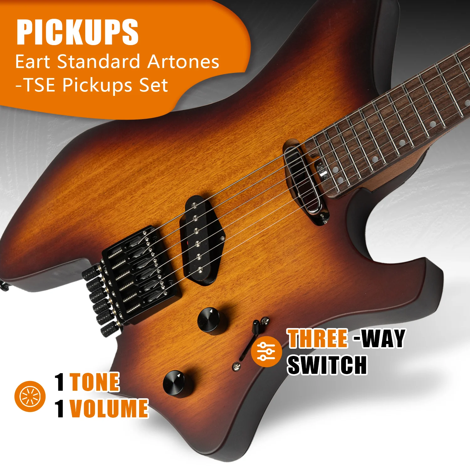Eart Electric Guitars GW2T-SE, 6 String Headstockless Solid Headless Light Guitar - Image 5
