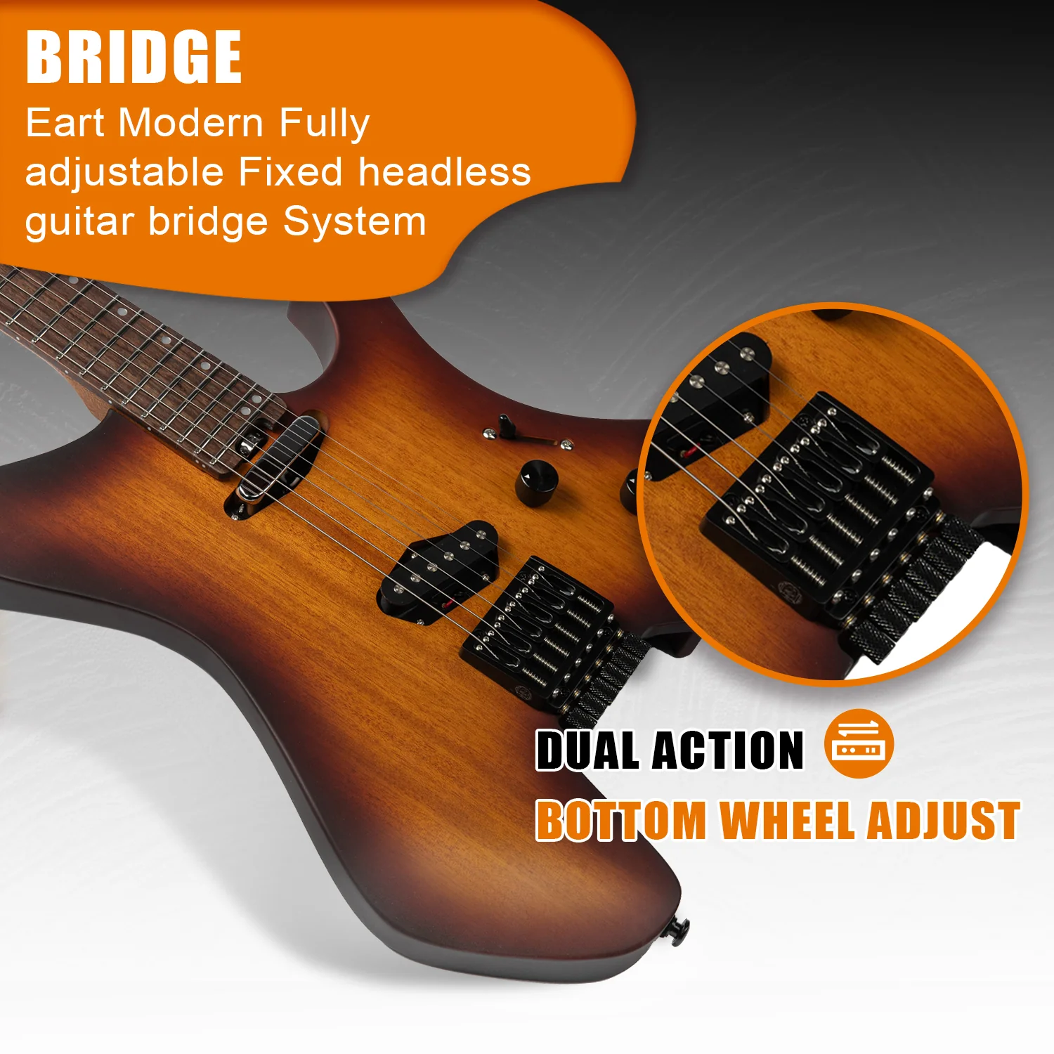 Eart Electric Guitars GW2T-SE, 6 String Headstockless Solid Headless Light Guitar - Image 6