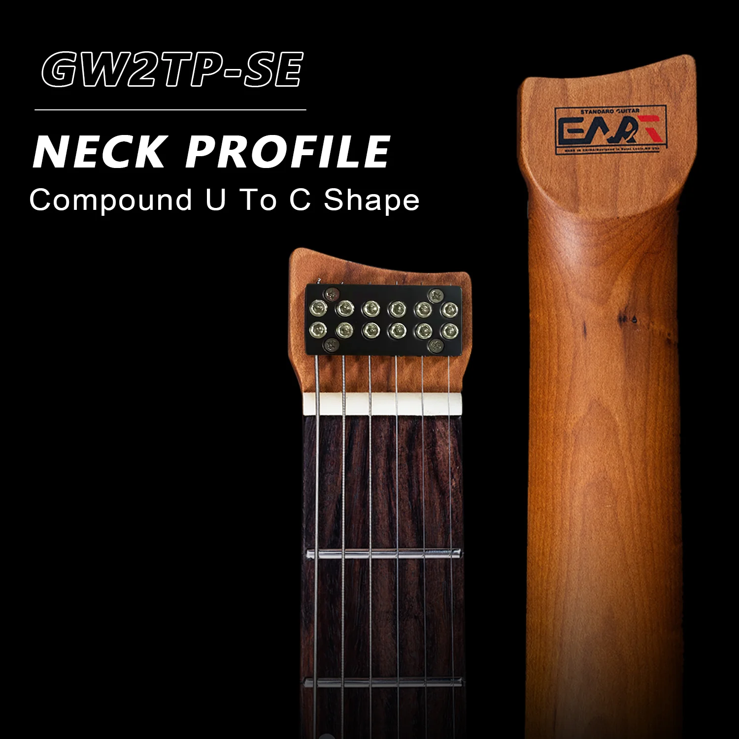 Eart Guitars GW2TP-SE Lightweight Headless Electric Guitar, 24 Stainless Steel Frets, Compound Radius Fingerboard - Image 3