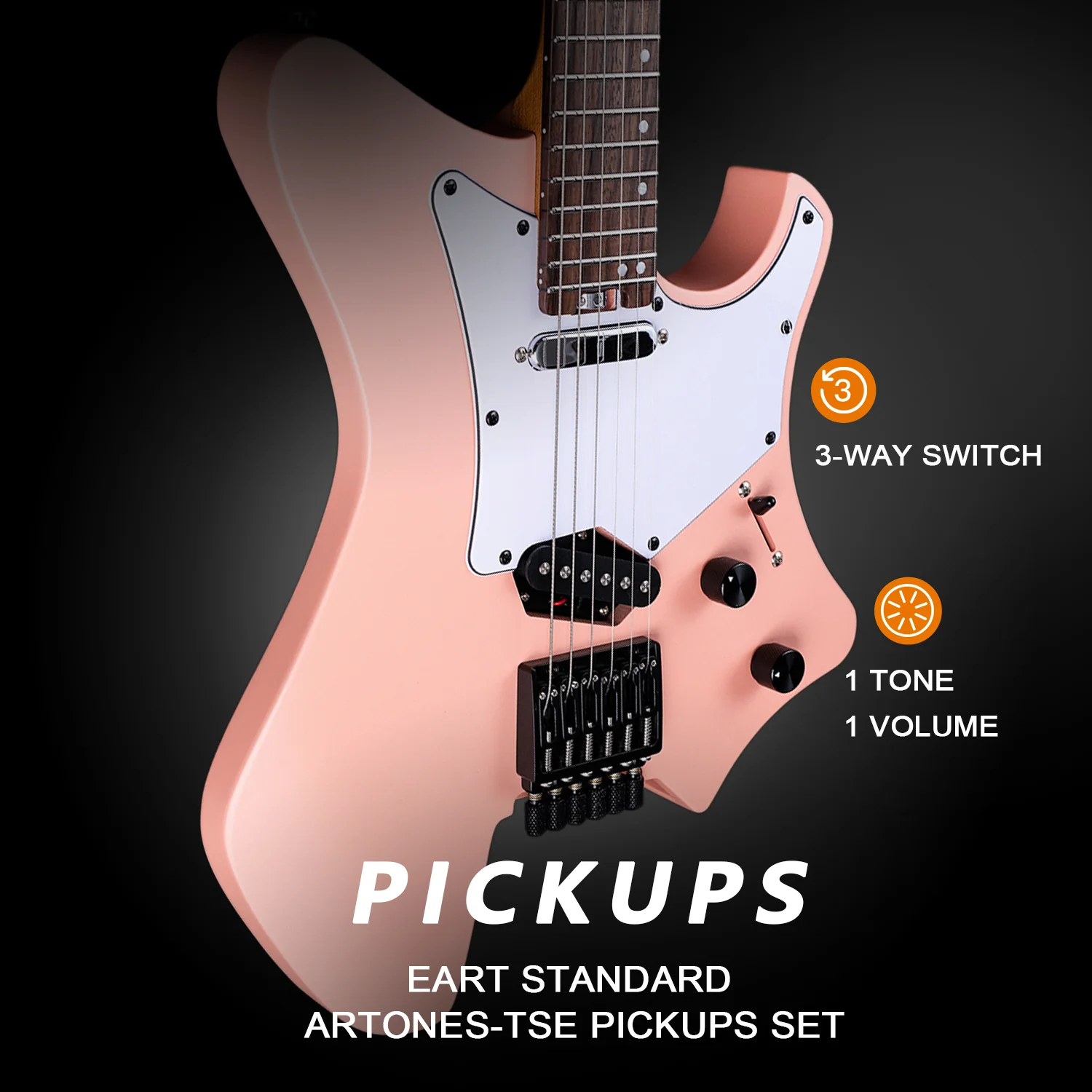 Eart Guitars GW2TP-SE Lightweight Headless Electric Guitar, 24 Stainless Steel Frets, Compound Radius Fingerboard - Image 5