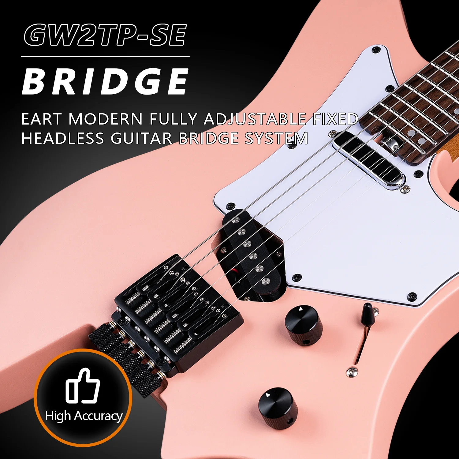 Eart Guitars GW2TP-SE Lightweight Headless Electric Guitar, 24 Stainless Steel Frets, Compound Radius Fingerboard - Image 6