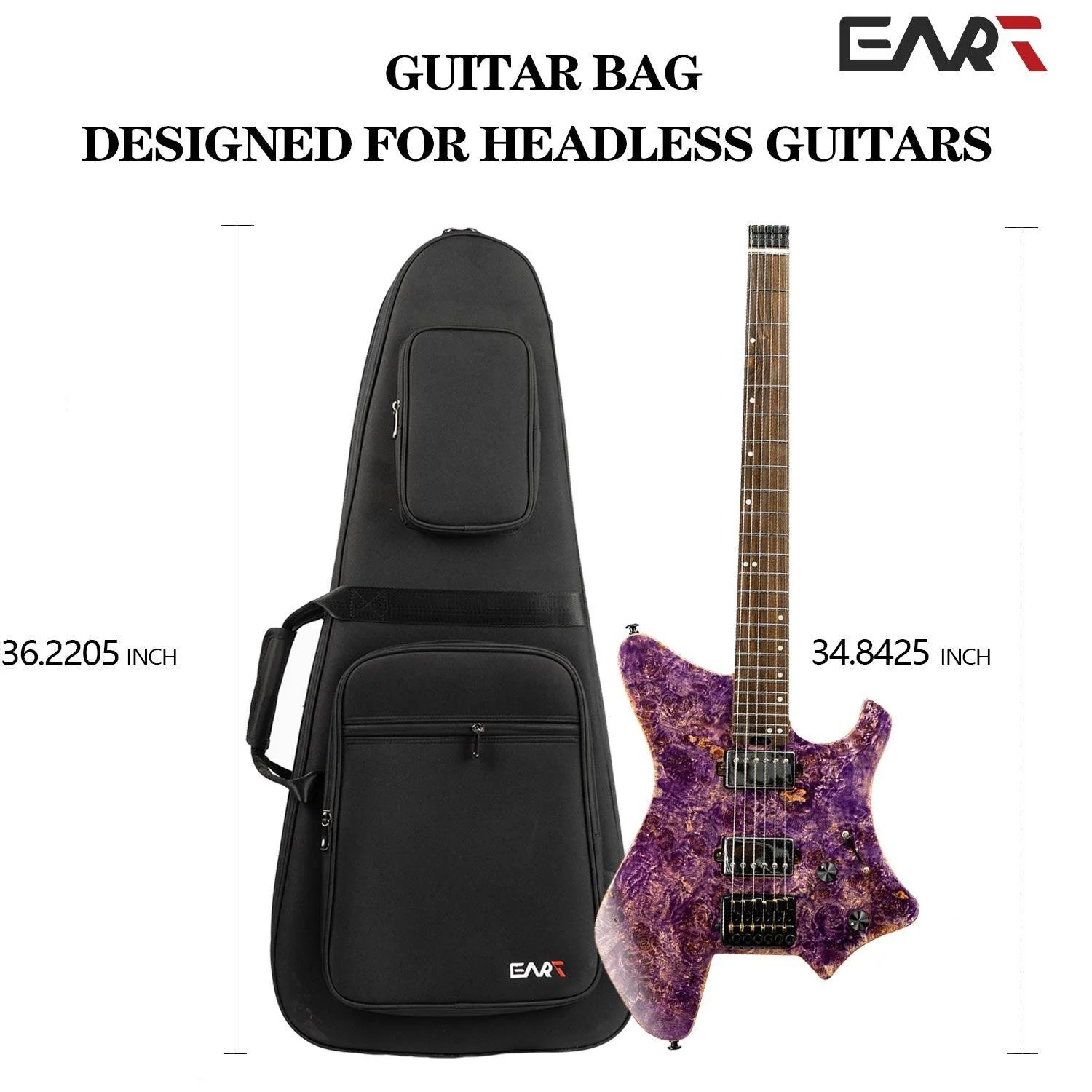 EART Guitars, Gig Bag EHKHG Black Bullet Case for Headless Electric Guitars, Black - Image 3
