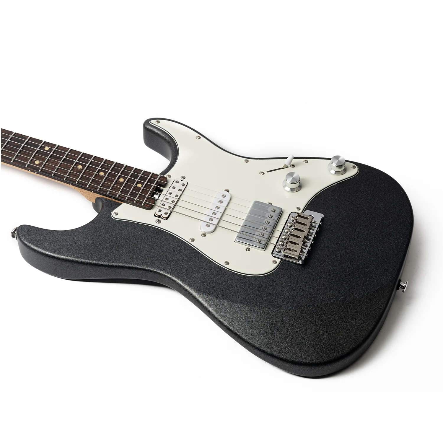 Eart Guitars, CP-73, 25.5" Roasted Mahogany & Maple Electric Guitar, Compound Frets, Custom Alnico Pickups, 6-Point Tremolo, Satin Black/Pearl Blue/Tobacco Burst - Image 7