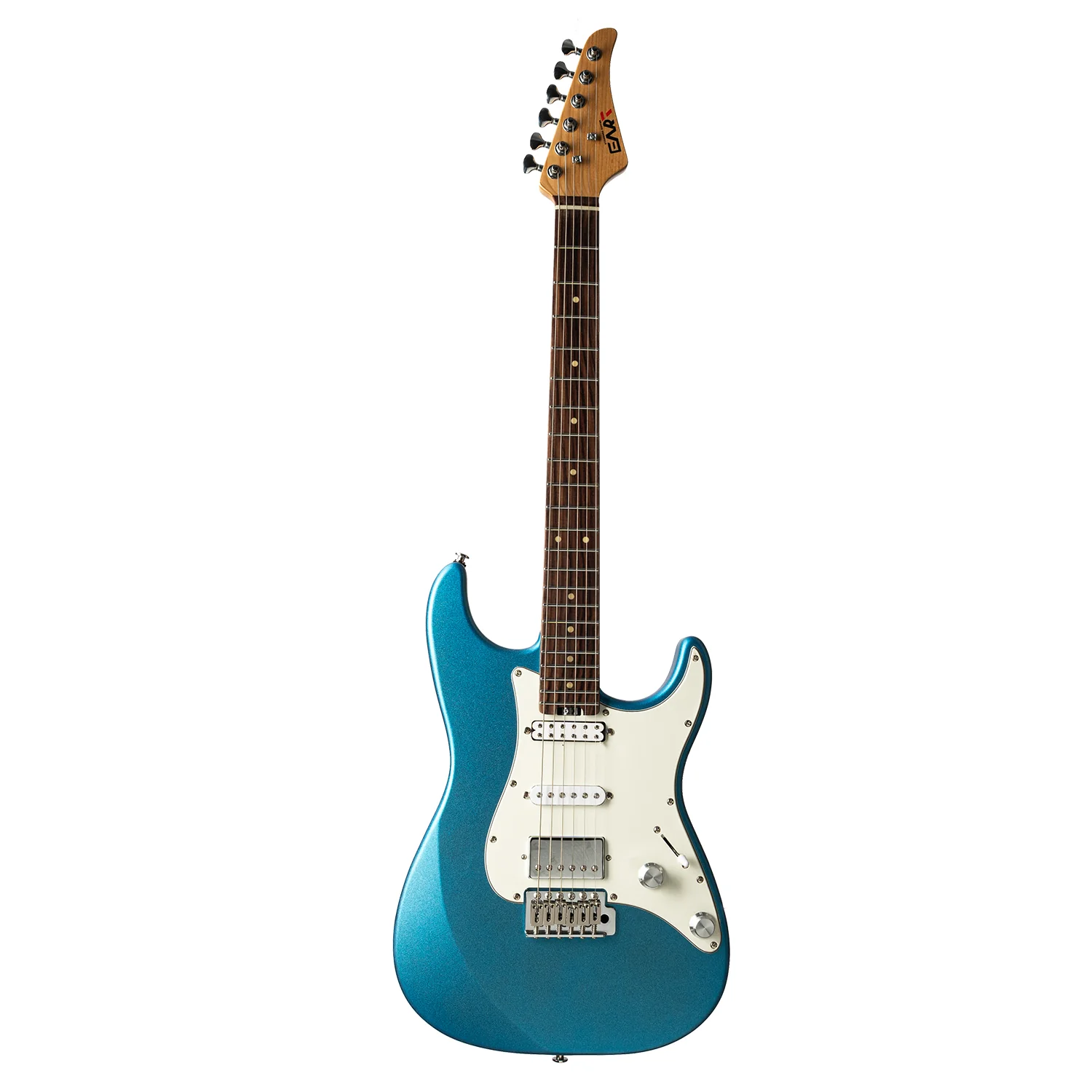 Eart Guitars, CP-73, 25.5" Roasted Mahogany & Maple Electric Guitar, Compound Frets, Custom Alnico Pickups, 6-Point Tremolo, Satin Black/Pearl Blue/Tobacco Burst - Image 8
