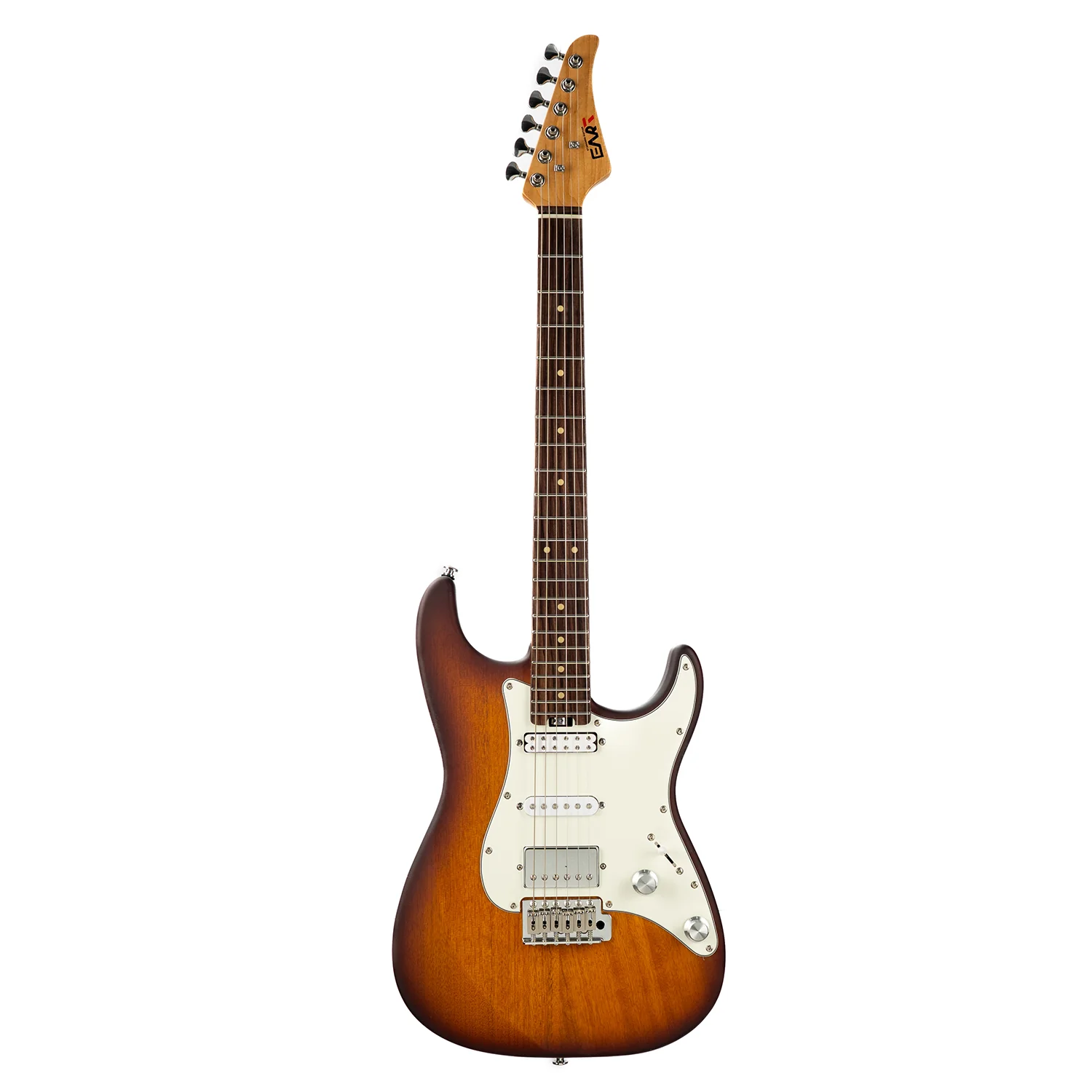 Eart Guitars, CP-73, 25.5" Roasted Mahogany & Maple Electric Guitar, Compound Frets, Custom Alnico Pickups, 6-Point Tremolo, Satin Black/Pearl Blue/Tobacco Burst - Image 9