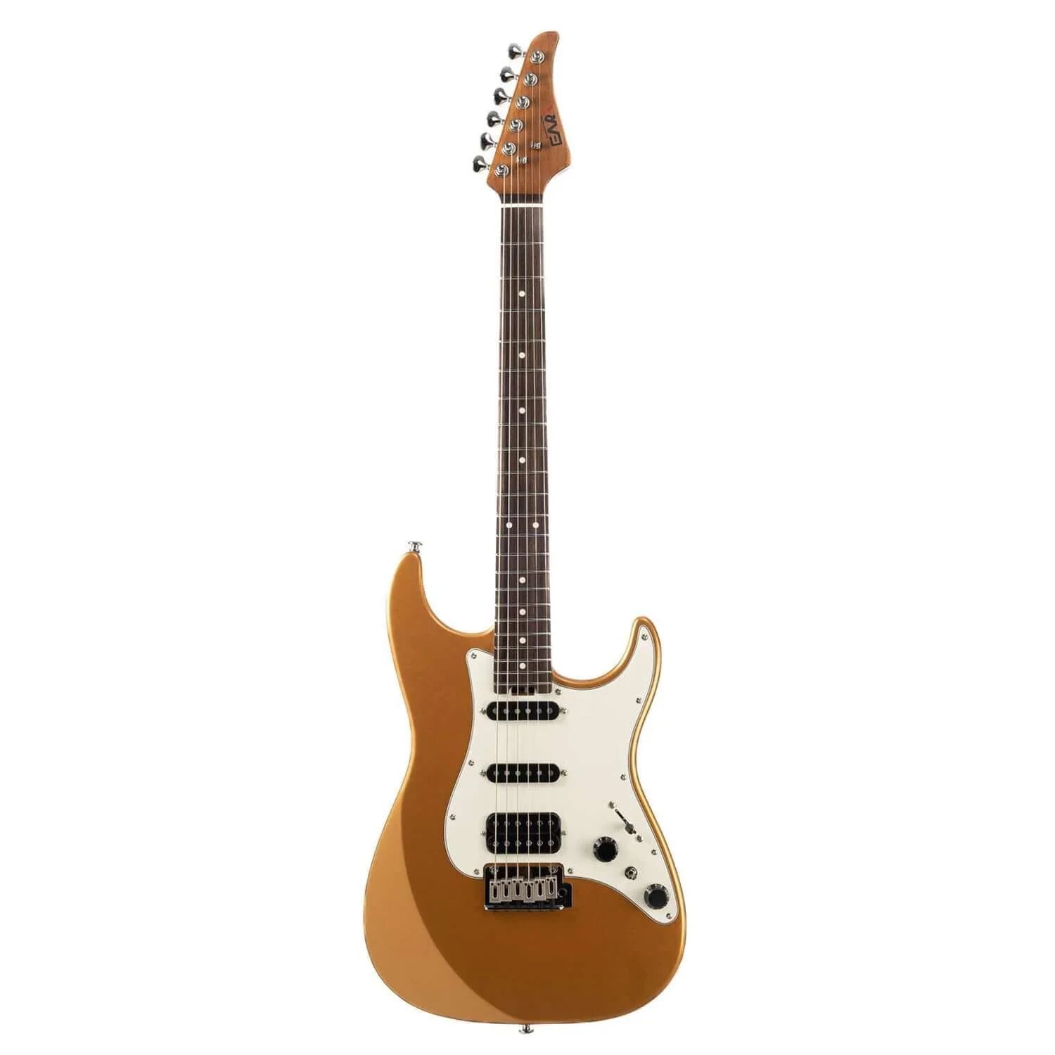 EART Guitars, DMX-9, NK-S Standard Shape 2-Point Synchronized Steel Saddle Tremolo Bridge Electric Guitar, Gold
