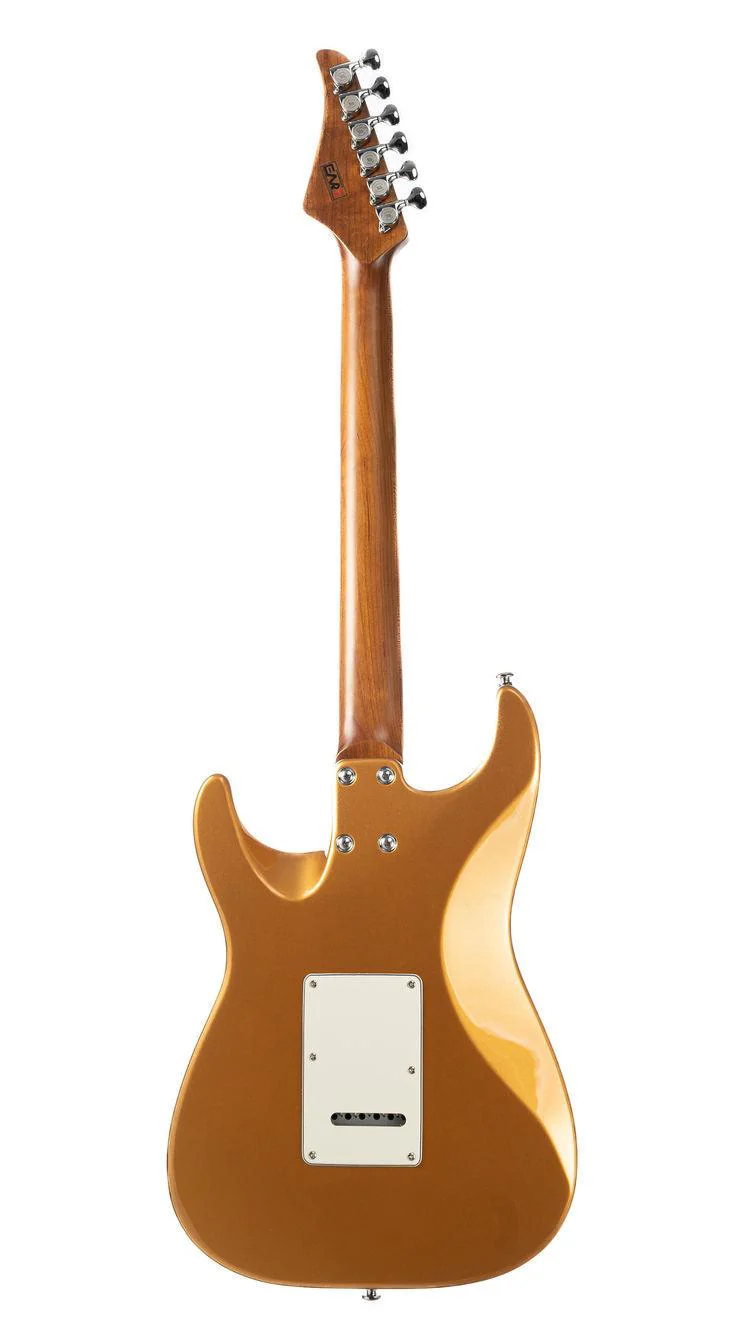 EART Guitars, DMX-9, NK-S Standard Shape 2-Point Synchronized Steel Saddle Tremolo Bridge Electric Guitar, Gold - Image 2