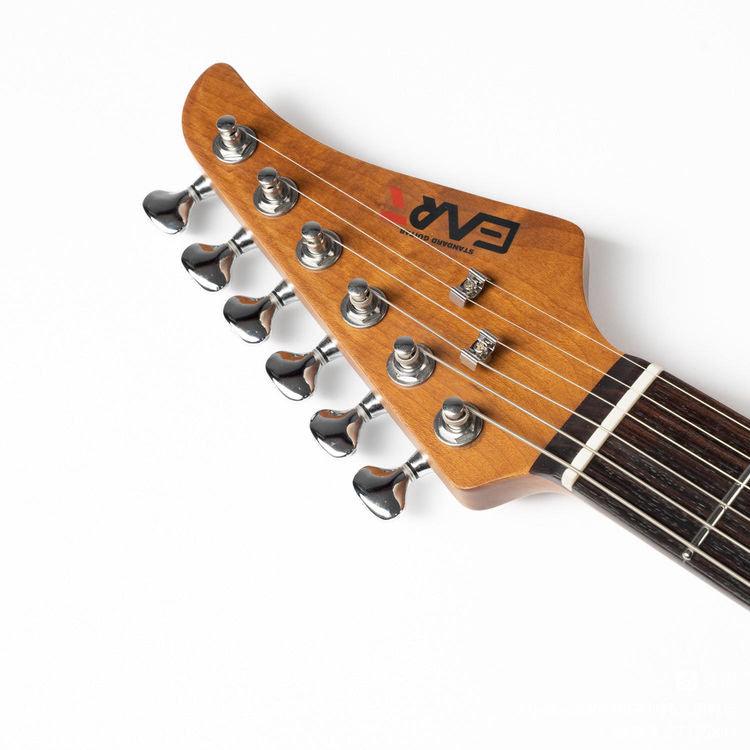 EART Guitars, DMX-9, NK-S Standard Shape 2-Point Synchronized Steel Saddle Tremolo Bridge Electric Guitar, Gold - Image 3