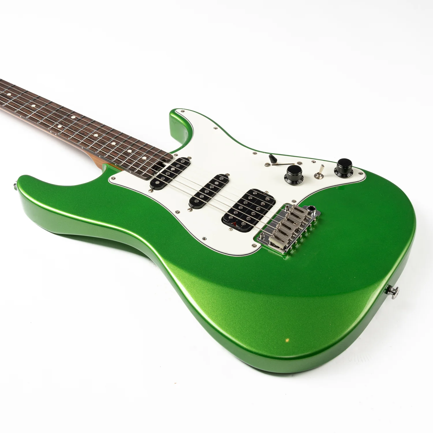 EART Guitars, DMX-9, NK-S Standard Shape 2-Point Synchronized Steel Saddle Tremolo Bridge Electric Guitar, Pearl Green - Image 5