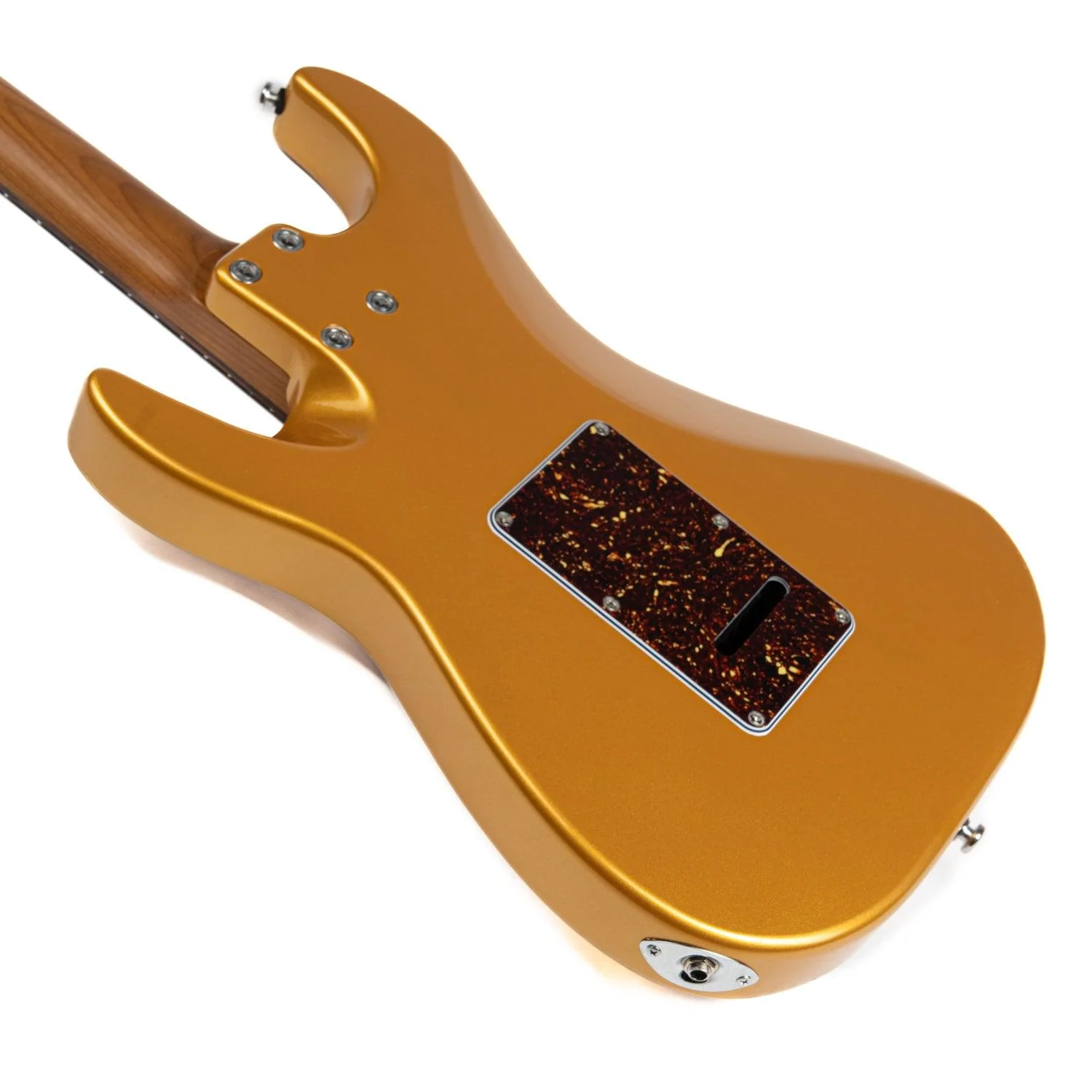 EART Guitars, DMX-9TC, NK-S Standard Shape 2-Point Synchronized Steel Saddle Tremolo Bridge Electric Guitar, Gold - Image 7