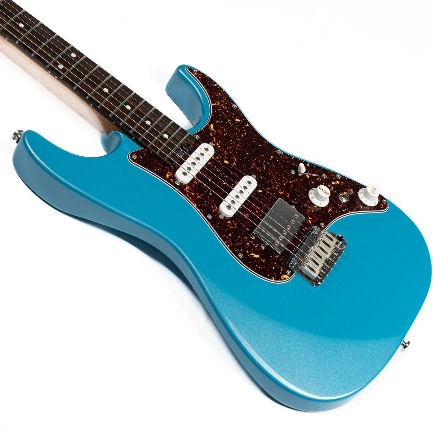EART Guitars, DMX-9TC, SSH Roasted Bookmatch Mahogany Body Canada Maple Neck Electric Guitar, Pearl Blue - Image 6