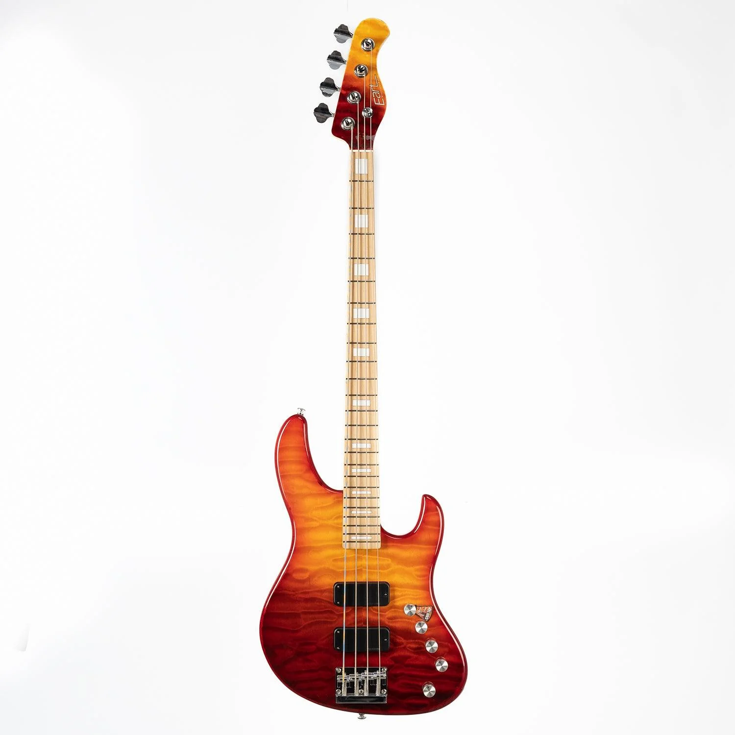 Eart Guitars, EB-004 Roasted Bookmatch Mahogany+Quilted Maple Bass - Image 3