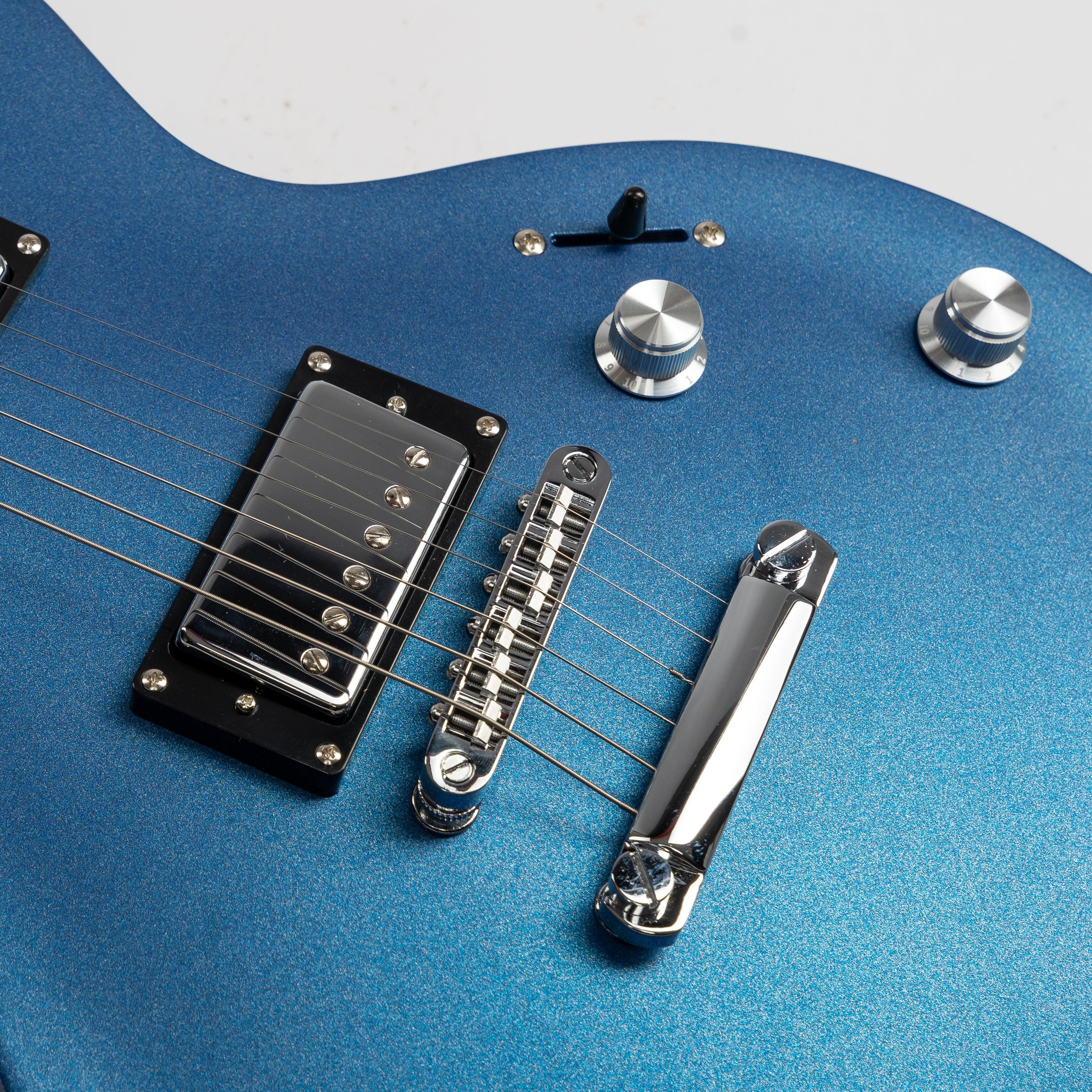 Eart Guitars, EGLP-610, Roasted Mahogany Body T-0-M Tailpiece Set Bridge Electric Guitar, Sapphire Blue - Image 7