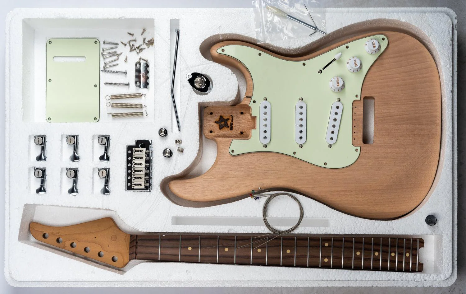 Eart Guitars, EUGK-S3S, DIY Electric Guitar Kit Unfinished Mahogany Body India Rosewood Fingerboard Fretboard All Parts Included - Image 3