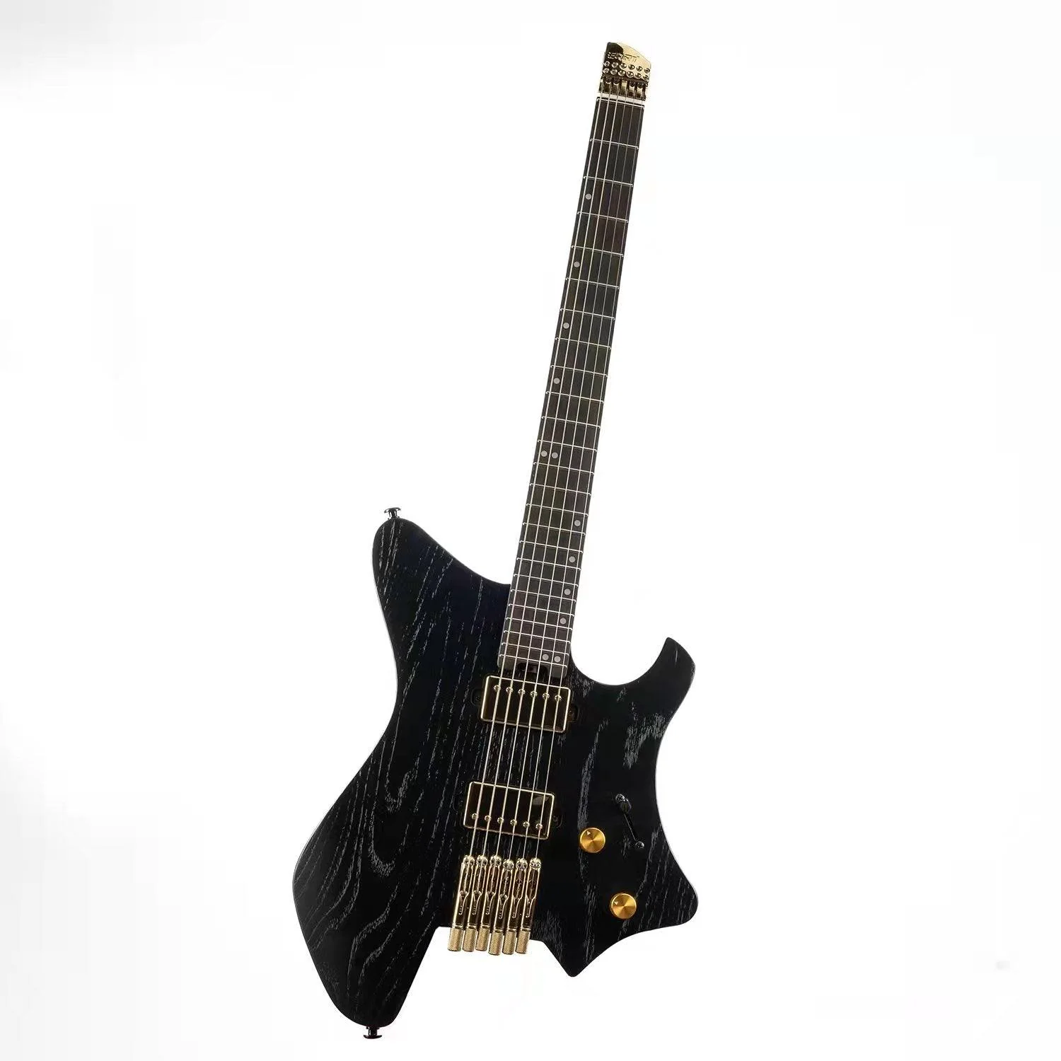 Eart Guitars, GW2-Pro, Wenge Neck Headless Double Locking Fixed Bridge Electric Guitar, Solid Black GD