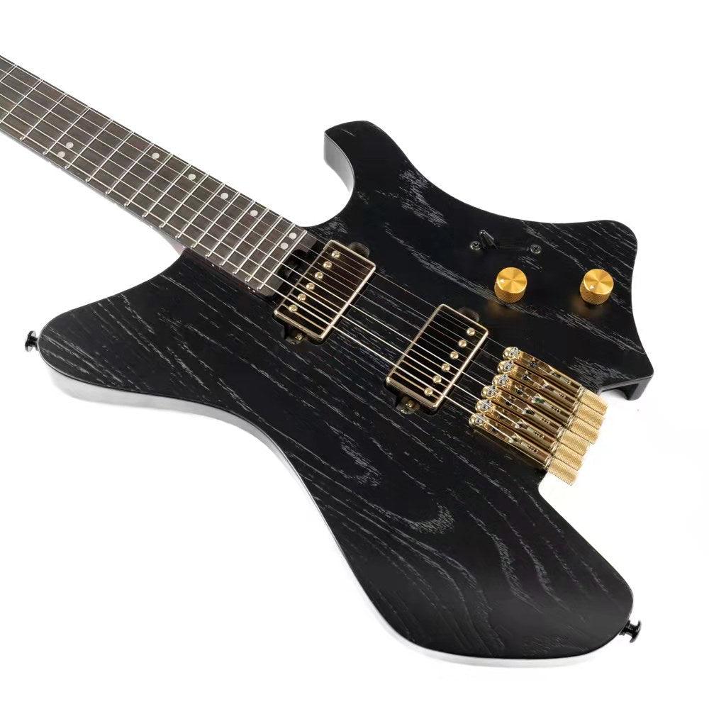 Eart Guitars, GW2-Pro, Wenge Neck Headless Double Locking Fixed Bridge Electric Guitar, Solid Black GD - Image 6