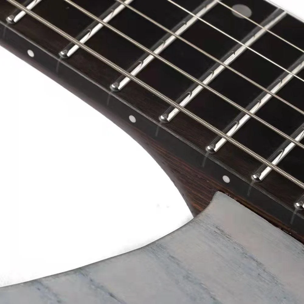 Eart Guitars, GW2-Pro, Roasted Ash Body Wenge Neck Headless Electric Guitar, Trans White - Image 4