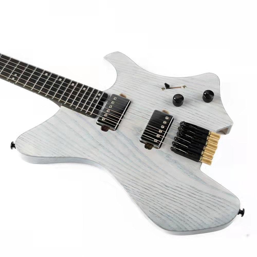 Eart Guitars, GW2-Pro, Roasted Ash Body Wenge Neck Headless Electric Guitar, Trans White - Image 5