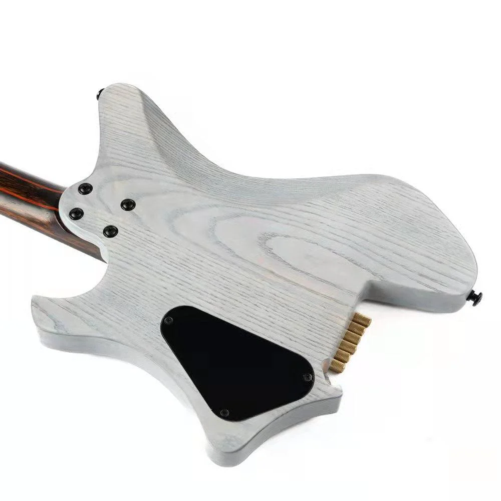 Eart Guitars, GW2-Pro, Roasted Ash Body Wenge Neck Headless Electric Guitar, Trans White - Image 6