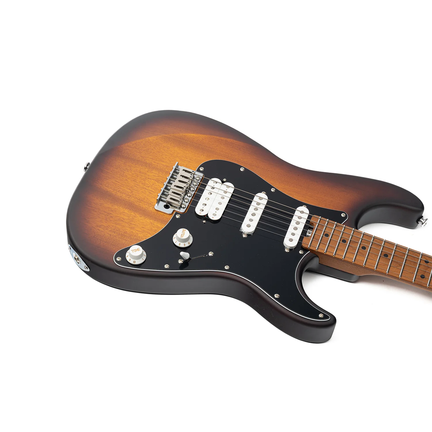 Eart Guitars, Nexus-S2, Electric Guitar Roasted Mahogany Body Canada Maple Neck 25.5" 22 Frets Synchronized Tremolo Pearl Blue/Black/Tobacco Burst - Image 6