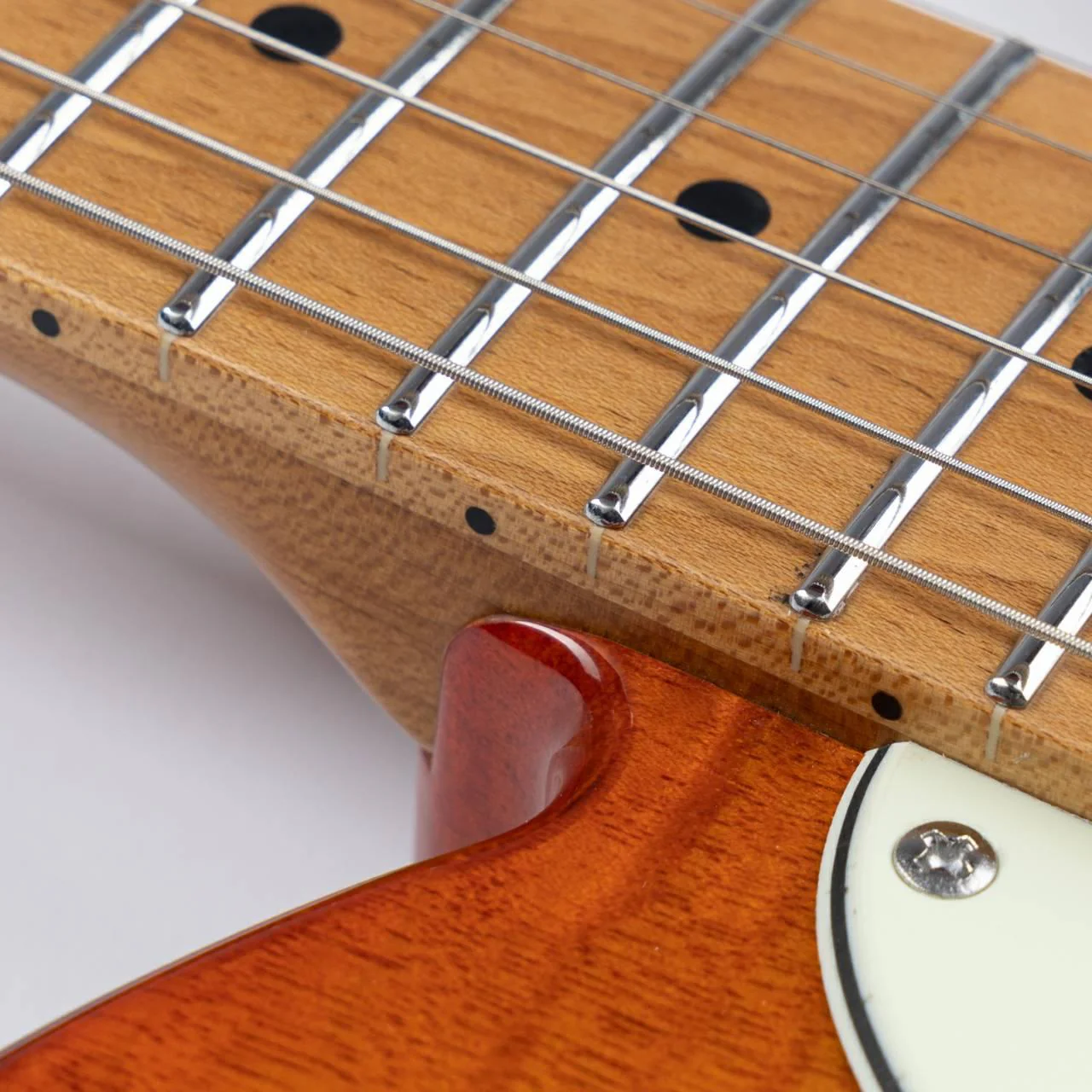Eart Guitars, NK-C1(N), Single Coil Pickups, Roasted Bookmatch Mahogany+Flame Maple Body, Orange - Image 5