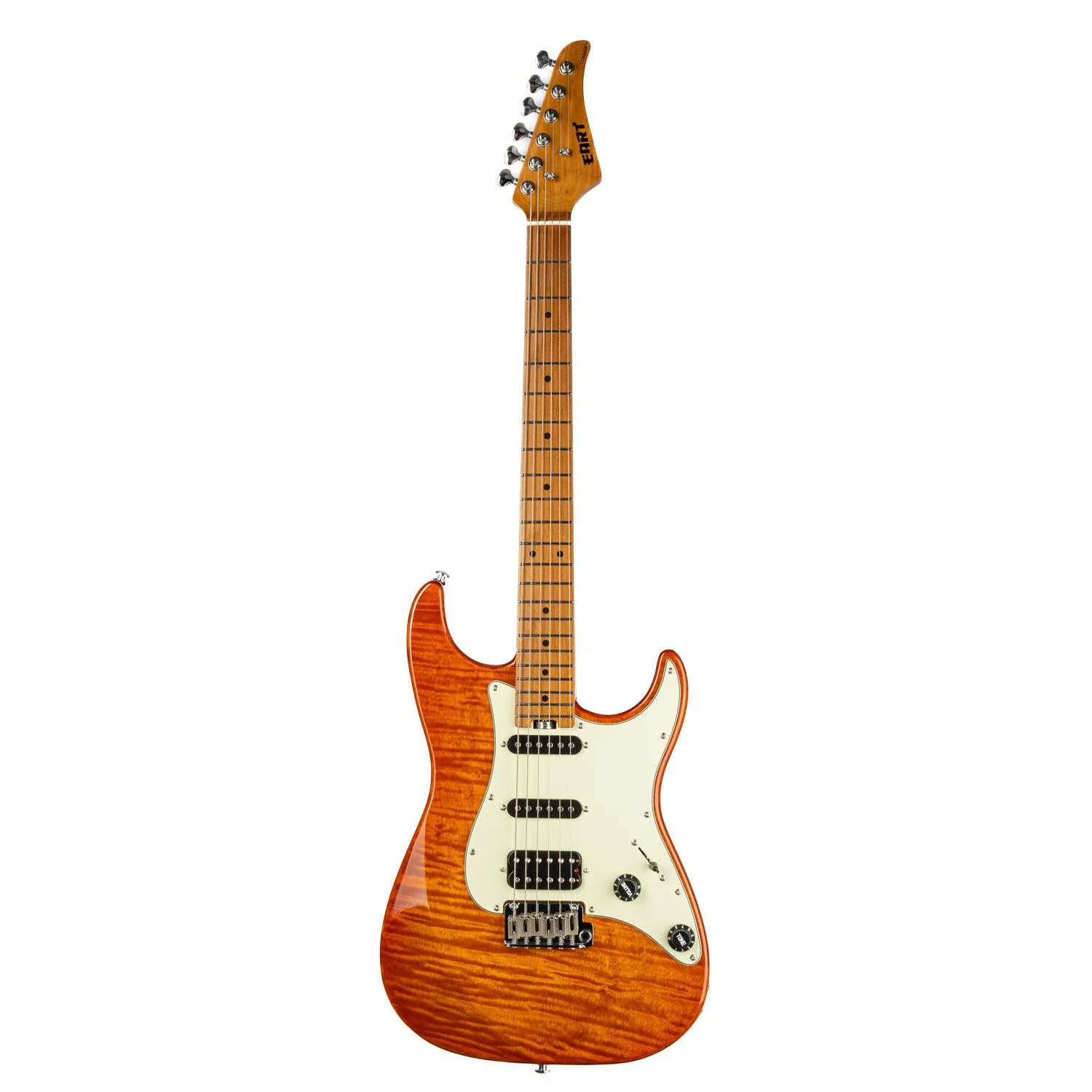 Eart Guitars, NK-C3N, Standard ALV HSS Pickups Modern Roasted Mahogany Electric Guitar, Amber Burst