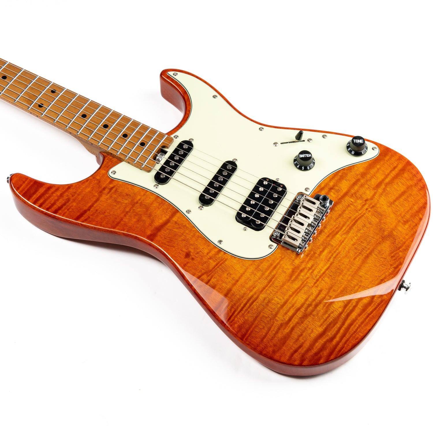 Eart Guitars, NK-C3N, Standard ALV HSS Pickups Modern Roasted Mahogany Electric Guitar, Amber Burst - Image 6