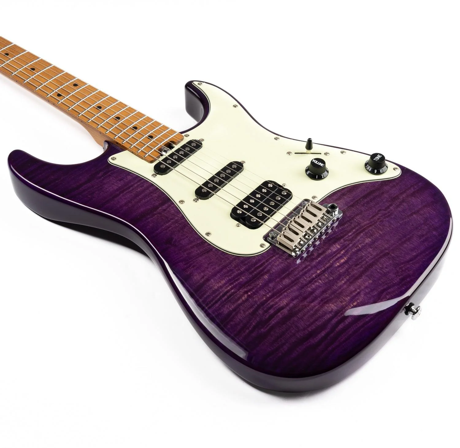 Eart Guitars, NK-C3N, Roasted Bookmatch Mahogany+Flame Maple Body Modern Electric Guitar, Purple - Image 6