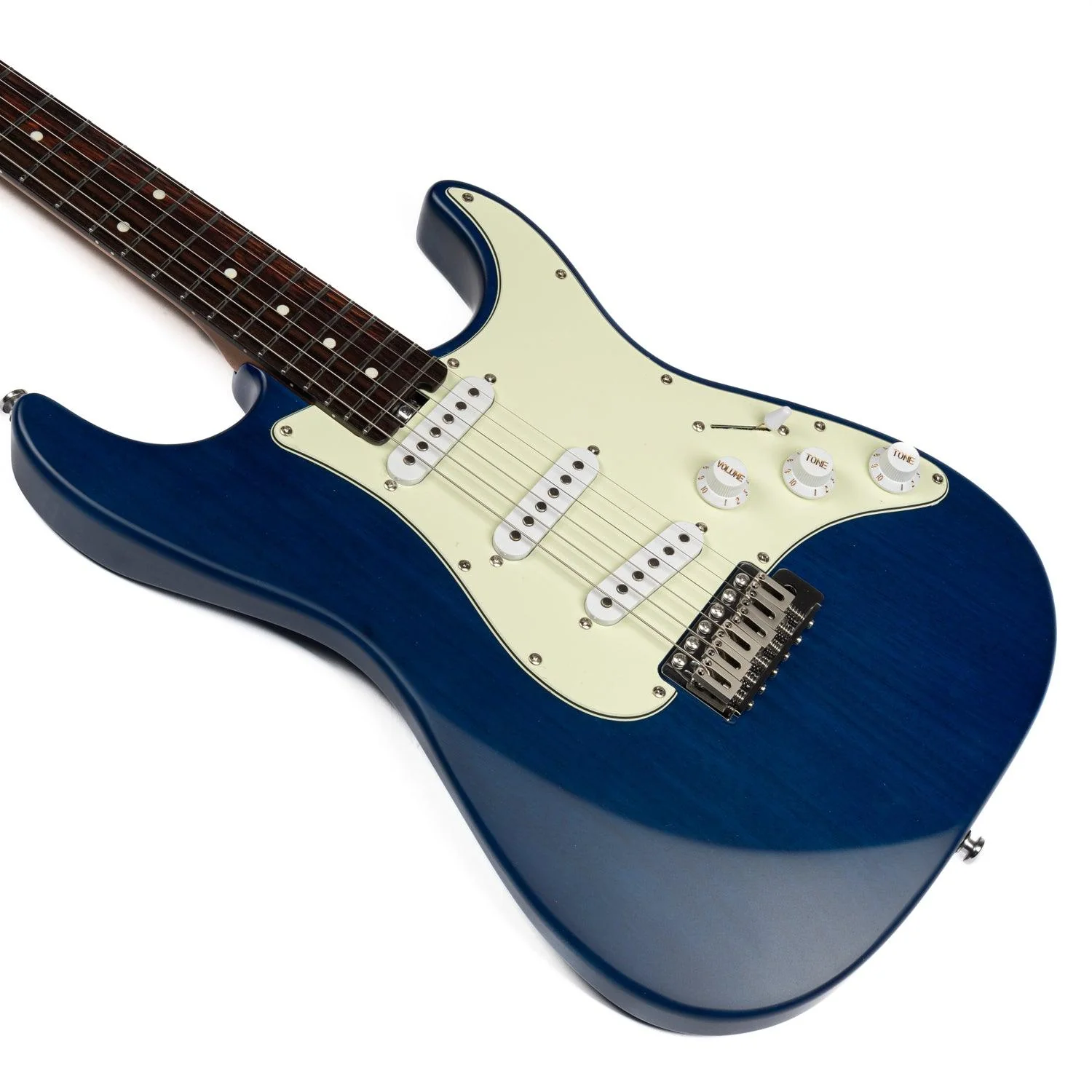 Eart Guitars, YMX-SG3, Roasted Bookmatch Mahogany Body SSS Vintage Style Electric Guitar, Blue - Image 6