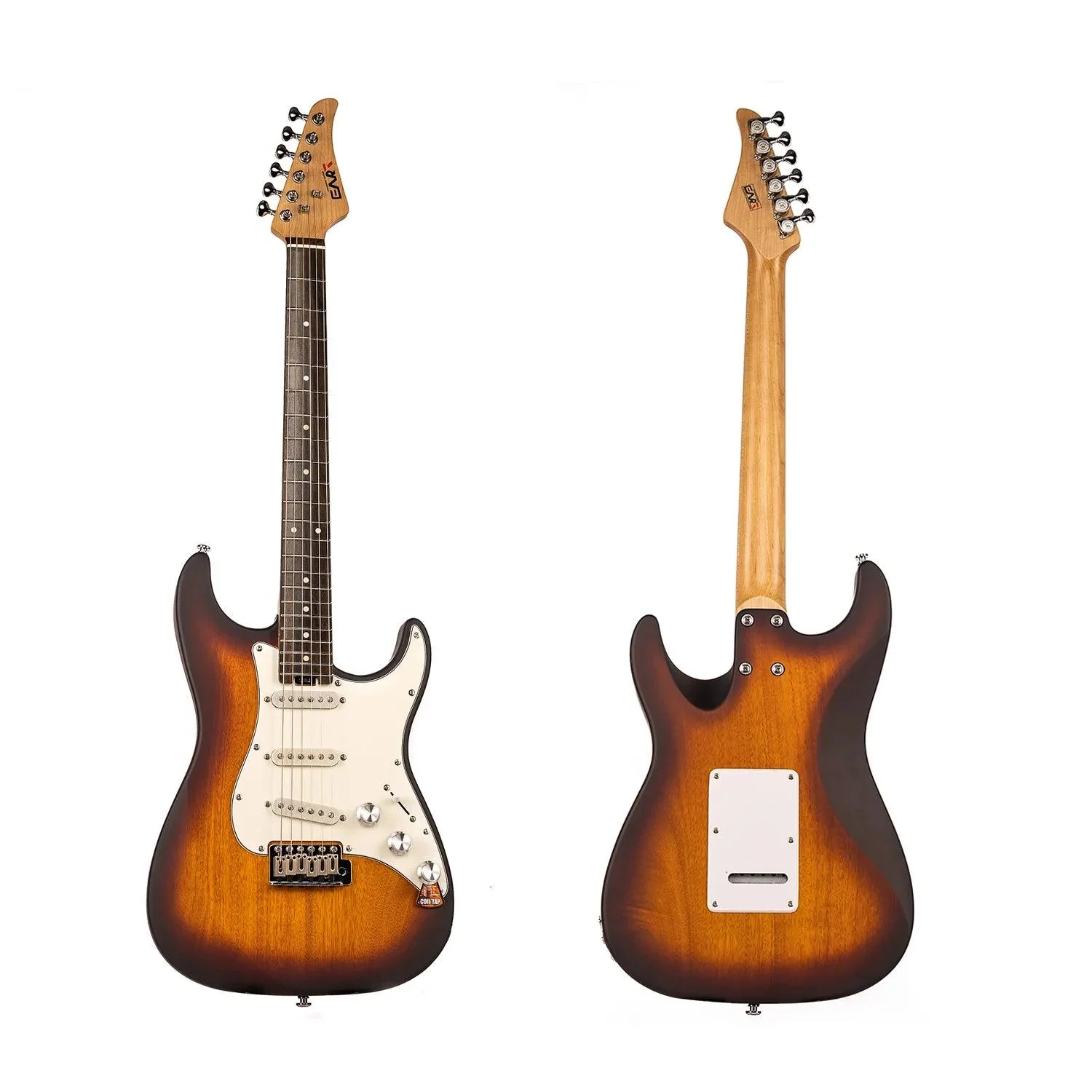 Eart Guitars, YMX-SG3, SSS Ceramic Single Coil Pickups Vintage Style Electric Guitar, Brown Sunburst